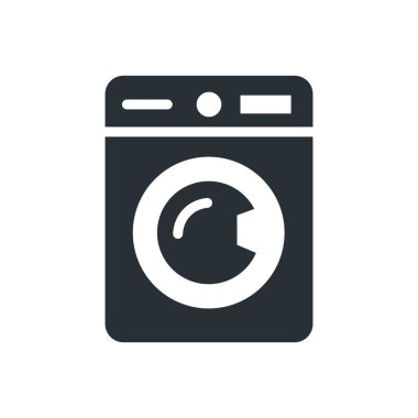 Çamaşır makinesi düz simgesi. Çamaşır makinesi. İzole vektör illüstrasyonu