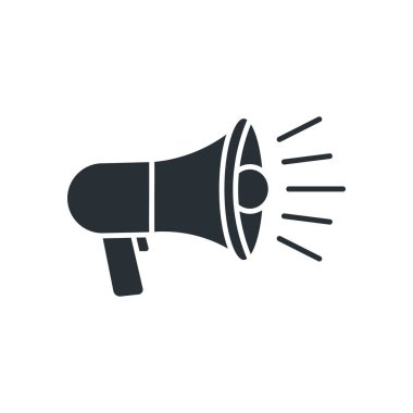 Hoparlör düz simge. Megafon hoparlörü ikonu. İzole vektör illüstrasyonu