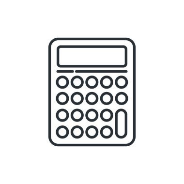 Hesap makinesi çizgi simgesi. Matematik, eğitim konsepti. İzole vektör illüstrasyonu