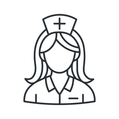 Hemşire hattı ikon. Steteskop ve sağlık sigortası için kapağı olan bir tıp asistanı. Vektör illüstrasyonu