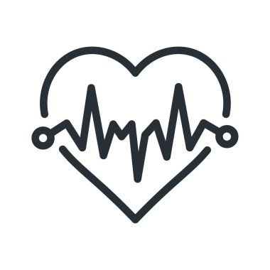 Kalp atışı katı çizgi ikonu. İzole vektör çizimi. Dalgalı kalp sembolü