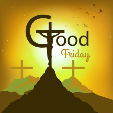 İsa 'nın çarmıha gerilişinin Cuma pankart tasarımı. Cuma günü için sosyal medya afişi.