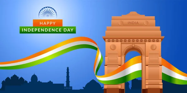 Dzień Niepodległości Indii Witając Trójkolorową Flagą Indyjską Sierpnia Szablon Strony — Wektor stockowy