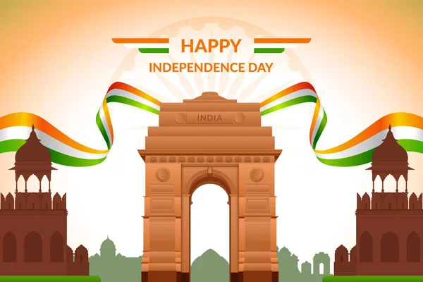 Día Independencia India Saludo Con Bandera Tricolor India Plantilla Del — Vector de stock