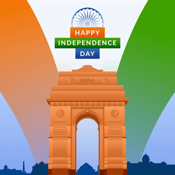 Dia Independência Índia Saudação Com Bandeira Indiana Tricolor Modelo Agosto — Vetor de Stock