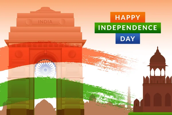 Den Nezávislosti Indie Trojbarevnou Indickou Vlajkou Šablona Srpna Pro Webové — Stockový vektor