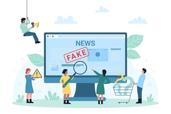 Sahte Haberler Yanlış Yönlendirme Bilgileri Çevrimiçi Vektör Illüstrasyonunu Yayıyor Büyüteçle — Stok Vektör