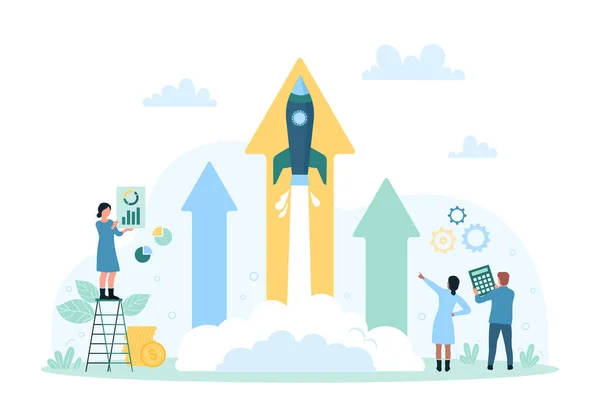 Startup Launch Technology Business Process Vector Illustration Cartoon Speed Rocket — Stock Vector
