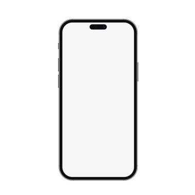 Herhangi bir proje vektör illüstrasyonu için gerçekçi bir telefon modeli. Boş beyaz ekran ile siyah ince çerçeve akıllı telefonun yeni moda sürümü.