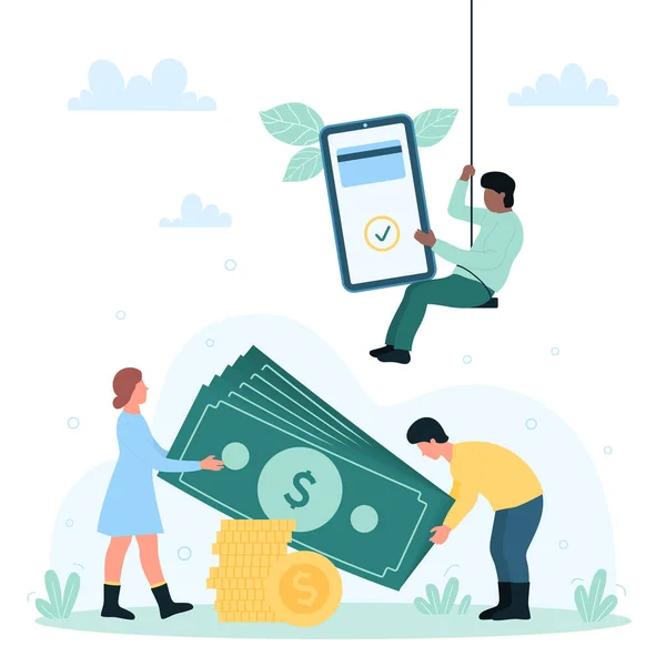 Hotovost Nfc Bezkontaktní Platba Digitální Peněženky Vektorové Ilustrace Karikatura Drobné — Stockový vektor