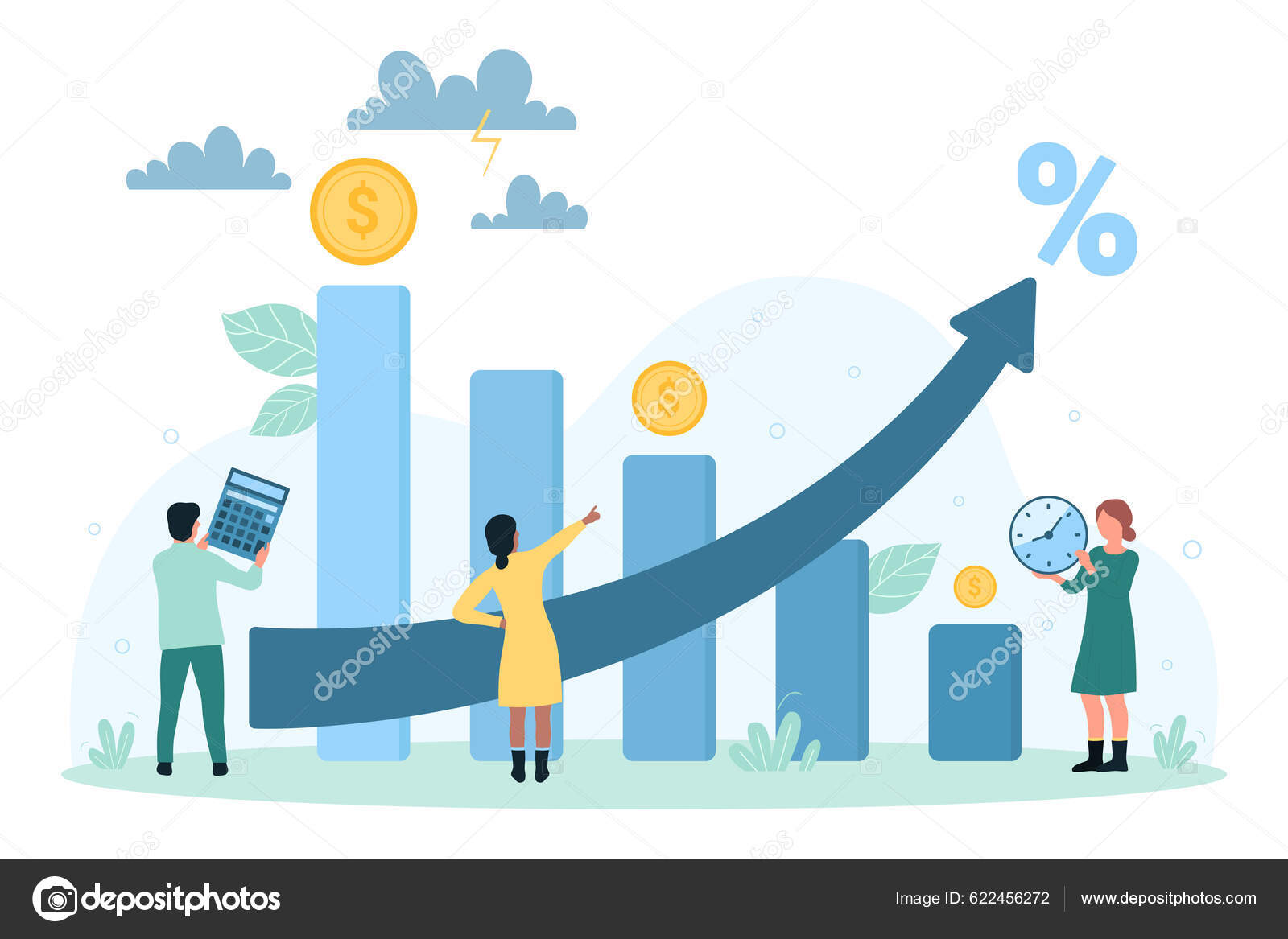 通货膨胀对收入矢量下降的影响说明小卡通人物看到的是增长的百分比箭和通货膨胀的增长利润的下降失业和金钱的损失