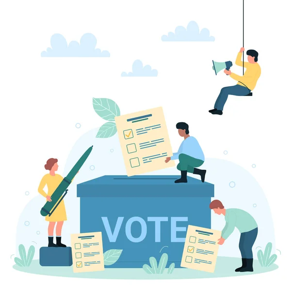 Campaña Referéndum Democracia Ilustración Vectorial Votos Dibujos Animados Personas Diminutas — Archivo Imágenes Vectoriales