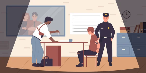 Entrevista Interrogatoria Departamento Ilustración Vectorial Comisaría Policía Detective Dibujos Animados — Vector de stock