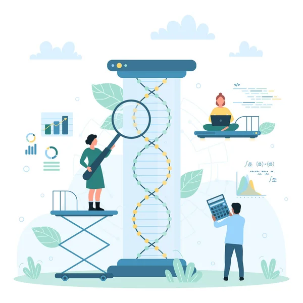 Genetický Test Genová Analýza Vektorová Ilustrace Vědecké Technologie Malí Vědci — Stockový vektor