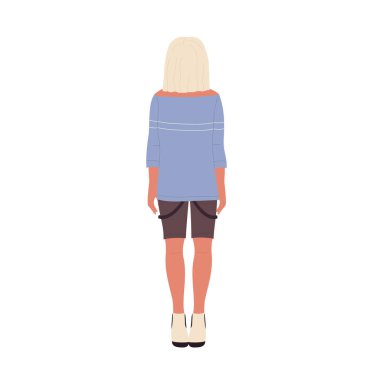 Partiye katılan kızın arkası. Sıradan kıyafet vektör illüstrasyonunda parti kadını