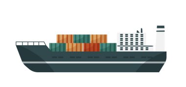 Container ship transportation. Delivery goods service, international sea boat vector illustration