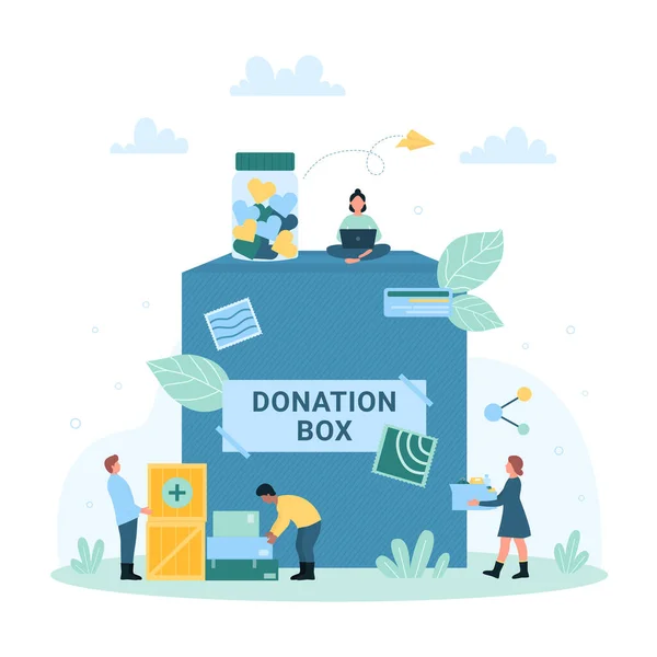 Charity Community Vector Illustration Cartoon Tiny People Donate Money Love — Vetor de Stock