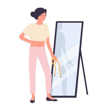 Anorexia eating disorder. Bulimia illness, unhealthy dieting program vector illustration