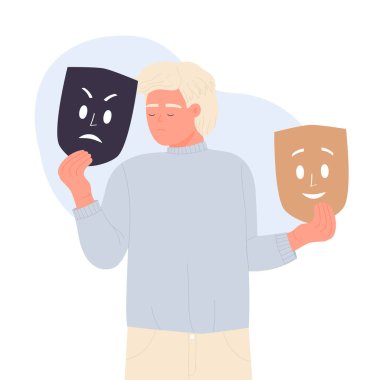 Personality disorder problem. Mental illness, many personality vector illustration clipart