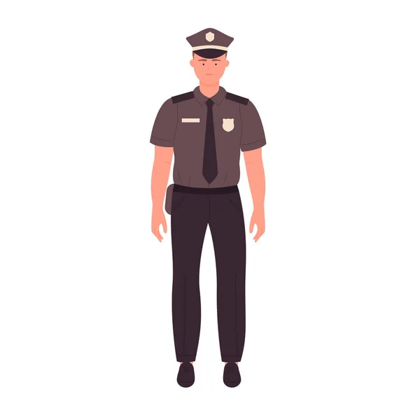 Joven Policía Pose Pie Oficial Policía Ilustración Vectorial Uniforme — Vector de stock