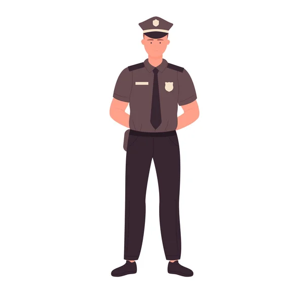 Vista Frontal Del Policía Pie Oficial Policía Con Las Manos — Vector de stock