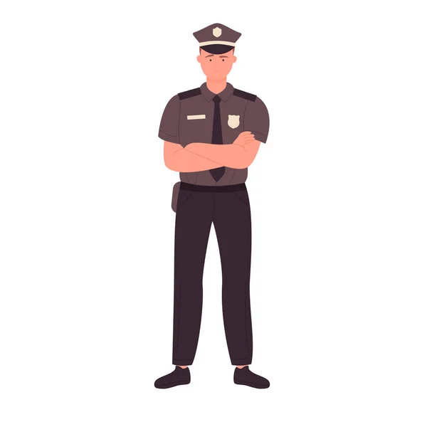 Стоящий Полицейский Скрещенными Руками Уверенная Векторная Иллюстрация Офицера Полиции — стоковый вектор