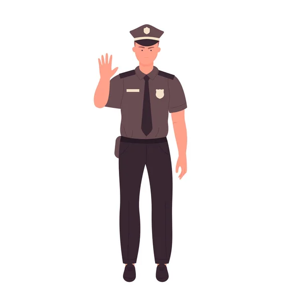 Policjant Pokazuje Zatrzymuje Gest Stały Policjant Mundurze Wektor Ilustracji — Wektor stockowy