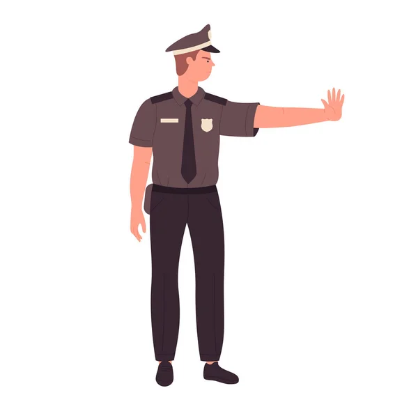 Sidovy Polis Stop Pose Polisen Visar Stopp Gest Vektor Illustration — Stock vektor