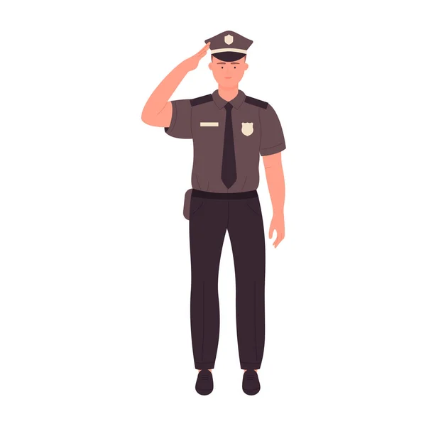 Tisztelegő Rendőr Pózban Álló Rendőr Álló Helyzetben Pózol Vektor Illusztráció — Stock Vector