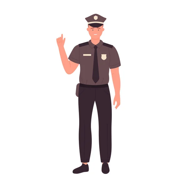 Policía Con Dedo Punta Oficial Policía Permanente Ilustración Vectorial Uniforme — Vector de stock