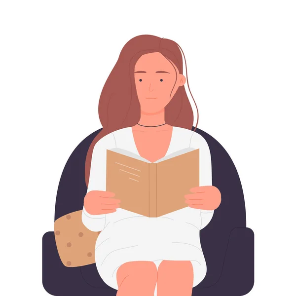 Κορίτσι Στην Πολυθρόνα Διαβάζει Βιβλία Άνετο Θέση Για Την Ανάγνωση — Διανυσματικό Αρχείο