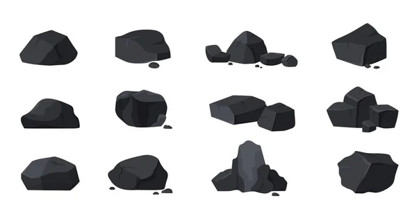 Uhelná Vektorová Ilustrace Karikatura Izolované Jednotlivé Kameny Kousky Hranaté Struktury — Stockový vektor