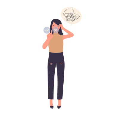 Zihinsel tuzaklı bir kadın. Doğru karar vermek, terapi vektör çizimi