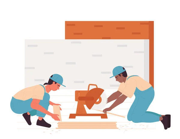 Építőipari Javítómunkások Házfelújítási Munkás Épület Javítási Szolgáltatás Vektor Illusztráció — Stock Vector