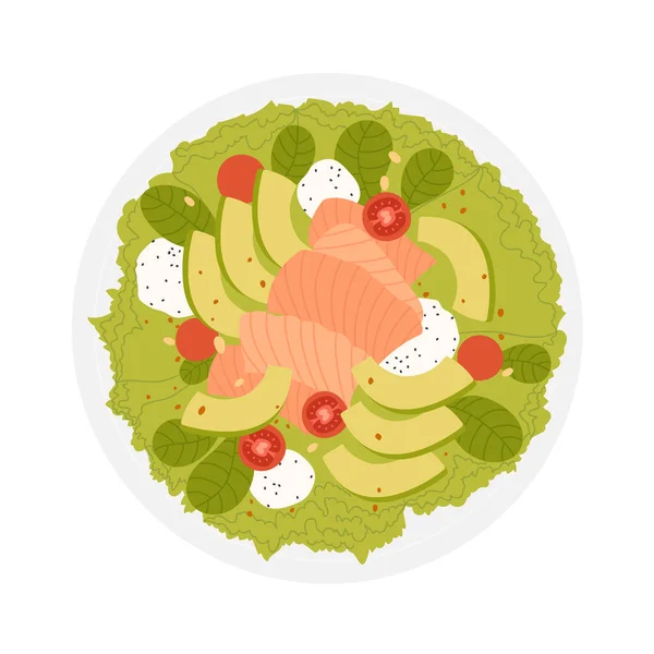 Sağlıklı Somon Salatası Sıcak Kase Salatası Fitness Menüsü Sebze Vektör — Stok Vektör