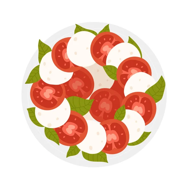 モッツァレラとトマトのサラダ イタリア料理 健康食品 カプレーゼサラダベクトルイラスト — ストックベクタ