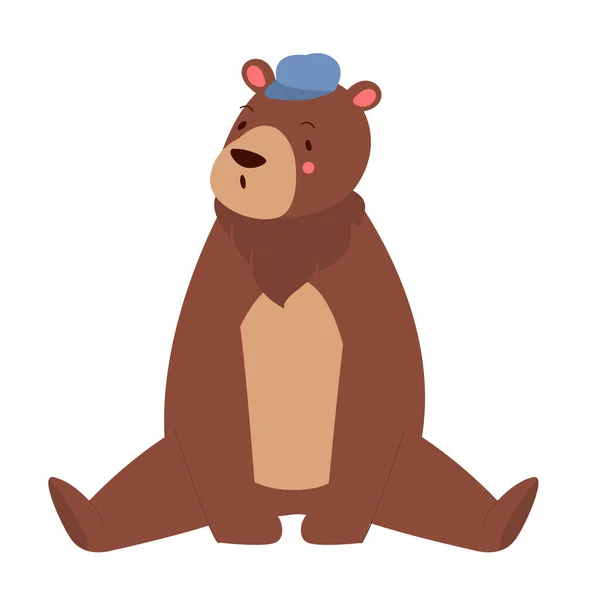 Urso Giro Sentado Urso Pelúcia Usando Chapéu Pensando Urso Sentado — Vetor de Stock