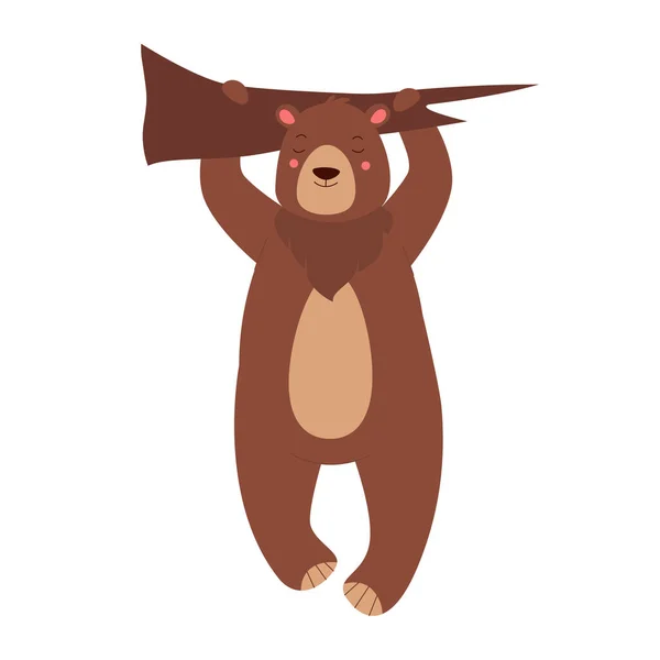 Bär Hängt Baum Wald Großes Tier Niedlicher Teddybär Auf Zweigvektor — Stockvektor