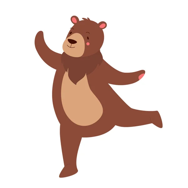 Cute Bear Dancing Happy Teddy Bear Jumping Lovely Forest Animal — Stock Vector