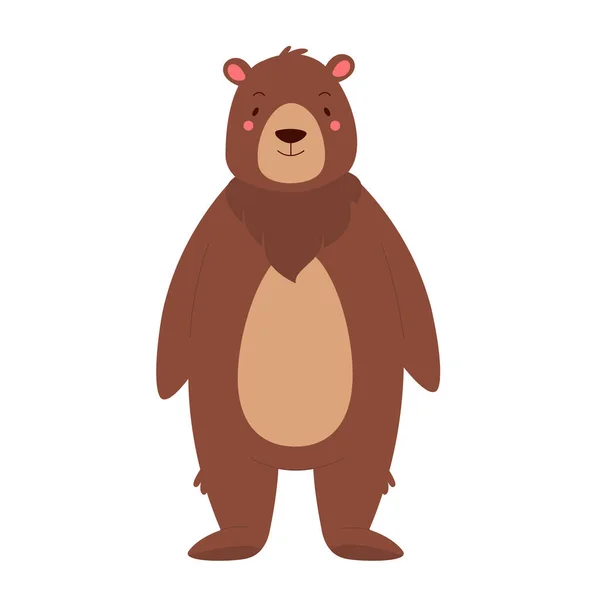 Cute Big Bear Standing Pose Forest Animal Lovely Teddy Bear — Stock Vector