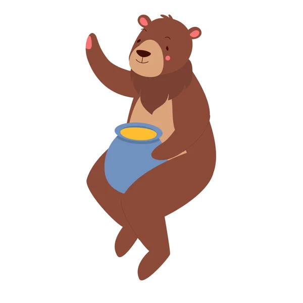 Ведмідь Тримає Банку Медом Плюшевий Ведмідь Їсть Мед Любитель Меду — стоковий вектор