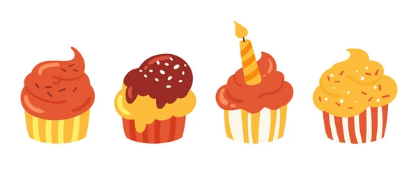 Cupcakes Fête Anniversaire Délicieux Muffins Délicieuses Pâtisseries Illustration Vectorielle — Image vectorielle