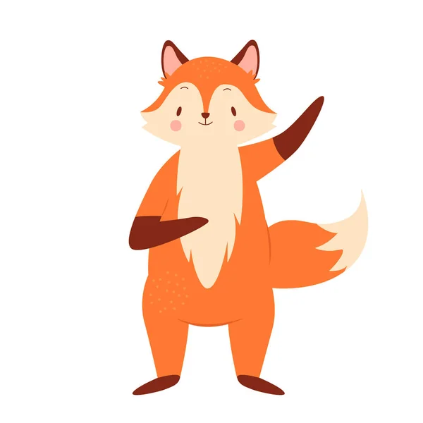 Jolie Danse Renard Foxy Animal Forestier Debout Renard Enfantin Avec — Image vectorielle