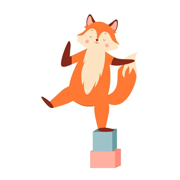 Joli Renard Qui Joue Foxy Animal Forestier Ayant Cirque Présentation — Image vectorielle