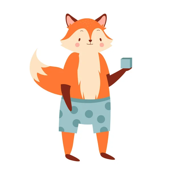 Fox Avec Une Tasse Café Cute Fox Portant Des Shorts — Image vectorielle