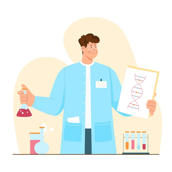 Recherche Laboratoire Science Biologie Génétique Illustration Vectorielle Caricature Scientifique Tenant — Image vectorielle