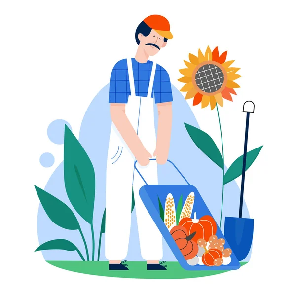 Jardinage Activité Plein Air Travailleur Agricole Saison Récolte Illustration Vectorielle — Image vectorielle