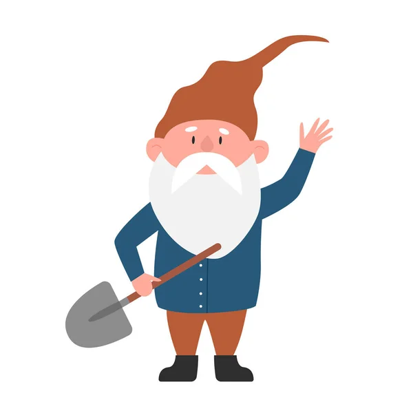 Gnome Bonito Com Gnome Jardinagem Magia Anão Agricultura Vetor Ilustração — Vetor de Stock
