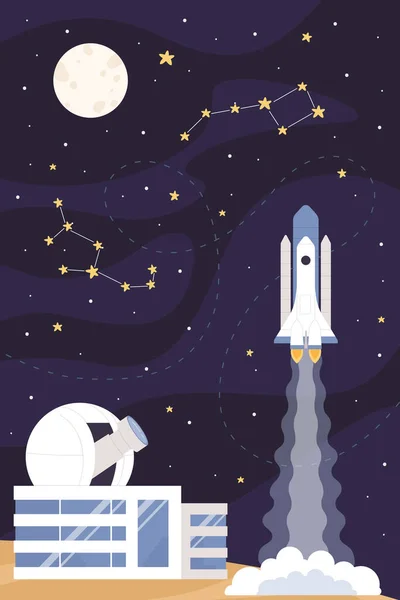 Shuttle Rocket Launch Galaxy Space Vertical Concept Vector Illustration — Stock Vector