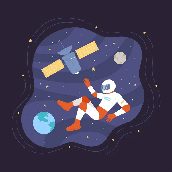 Uzay Vektör Çiziminde Süzülen Astronotlar Çizgi Film Miğferli Uzay Giysili — Stok Vektör